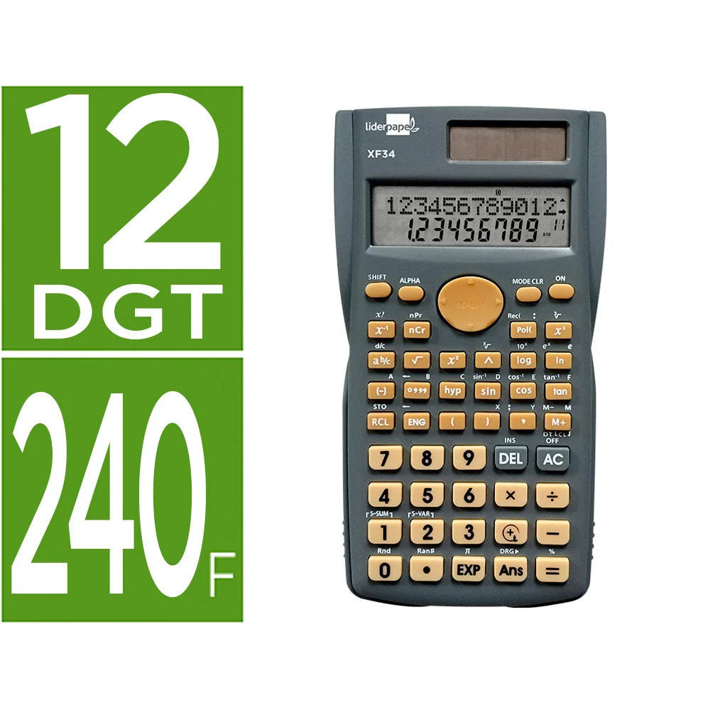 Calculadora Cientifica Liderpapel XF34 Amarela 12 Dígitos 240 Funções C/ Tampa