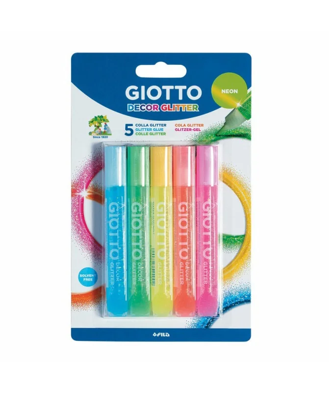 Blister c/5 Tubos Cola Glitter Giotto 545300 Neon