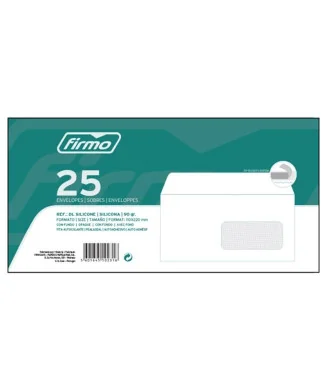 Maço com 25 Envelopes DL 110x220mm Silicone Branco com Janela