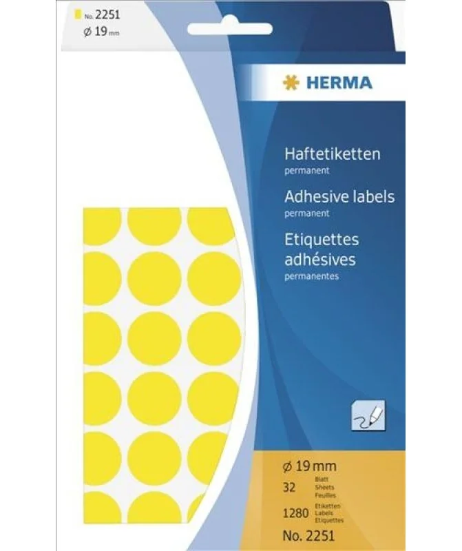 Blister Etiquetas Multiusos Herma 2251 Redondo 19mm Amarelo