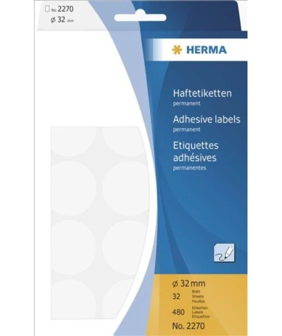 Blister Etiquetas Multiusos Herma 2270 Redondo 32mm Branco Blister Etiquetas Multiusos Herma 2270 Redondo 32mm Branco