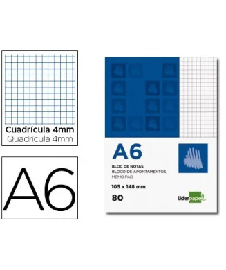 Bloco de Apontamentos Liderpapel A6 Quadriculado