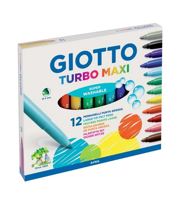 Marcadores Feltro Giotto TurboMaxi Cx. 12 Cores