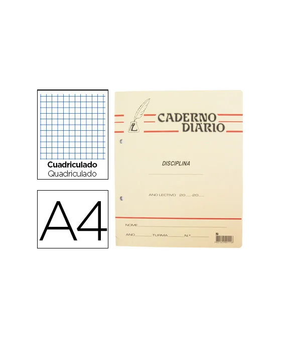 Caderno Liceal Agrafado Pena Diário Quadriculado