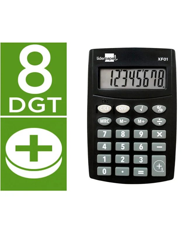 Calculadora de Bolso Liderpapel XF01 8 Dígitos Preta 99x64x9mm