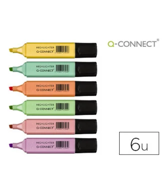 Estojo de 6 Marcadores Fluorescentes Q-Connect Ponta Biselada Cores Pastel Sortidas