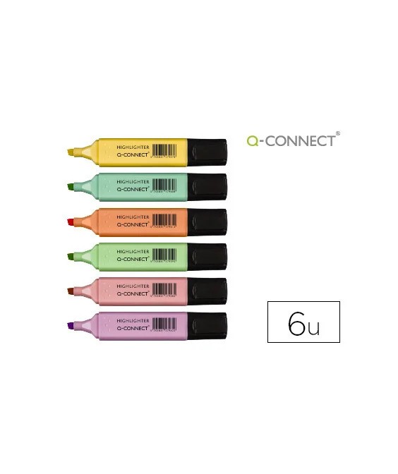 Estojo de 6 Marcadores Fluorescentes Q-Connect Ponta Biselada Cores Pastel Sortidas