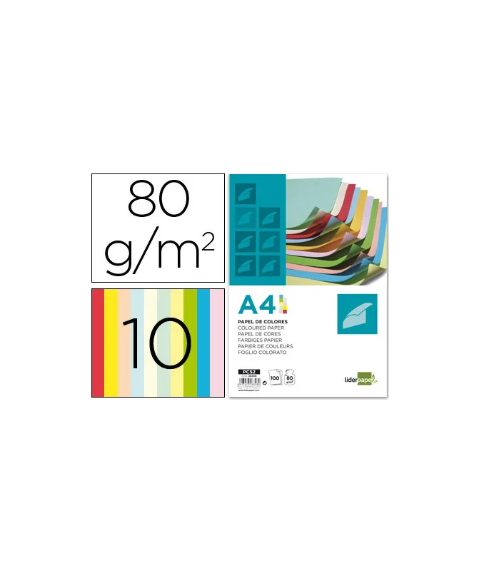 Papel de Cor Liderpapel A4 Emb. 100fls 10 Cores x 10 Folhas