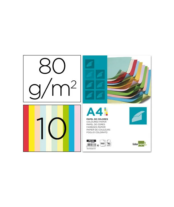 Papel de Cor Liderpapel A4 Emb. 100fls 10 Cores x 10 Folhas