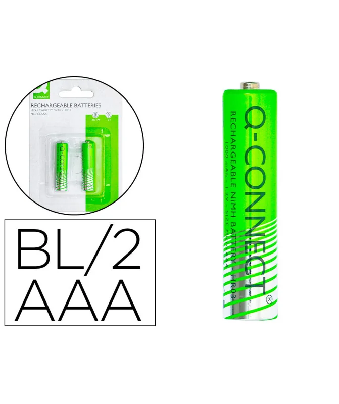 Pilhas Q-Connect Alcalinas AAA Recarregáveis Blister C/2 Unidades